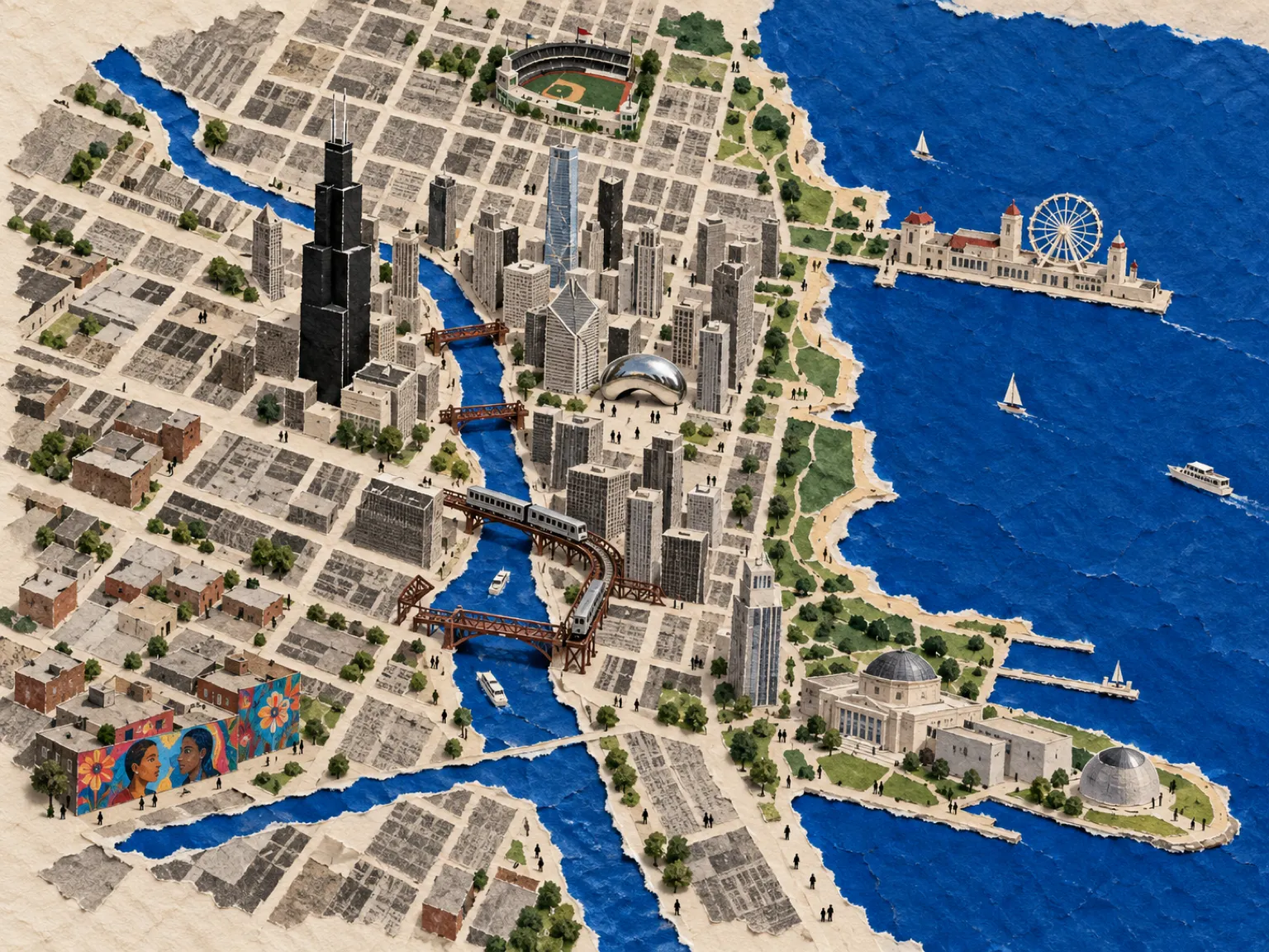 Illustrated collage map of the city