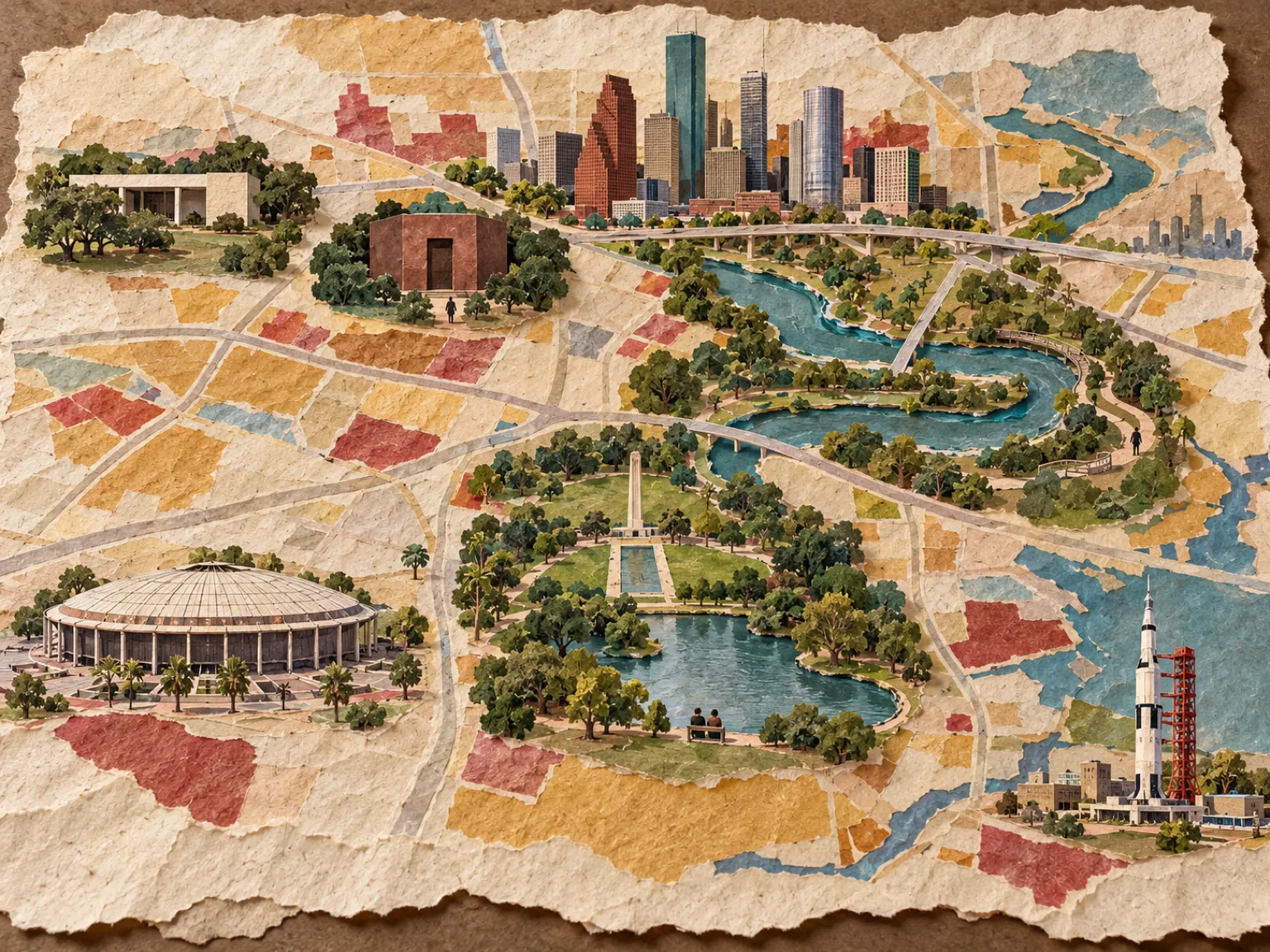 Illustrated collage map of the city