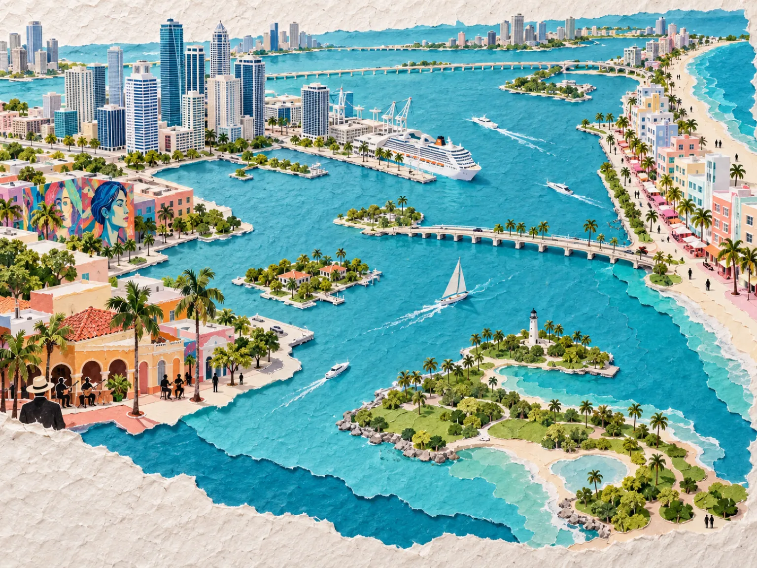 Illustrated collage map of the city