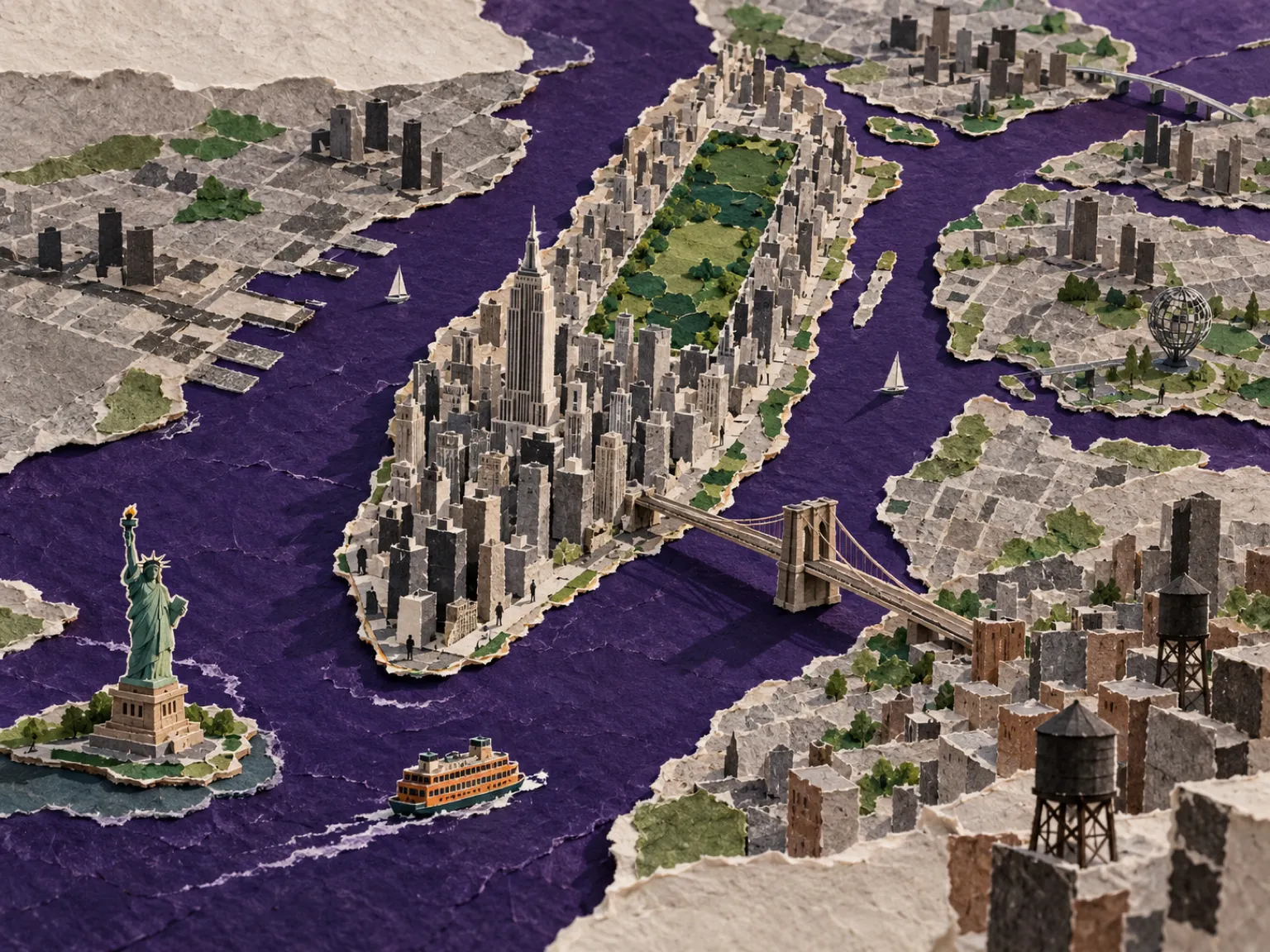 Illustrated collage map of the city