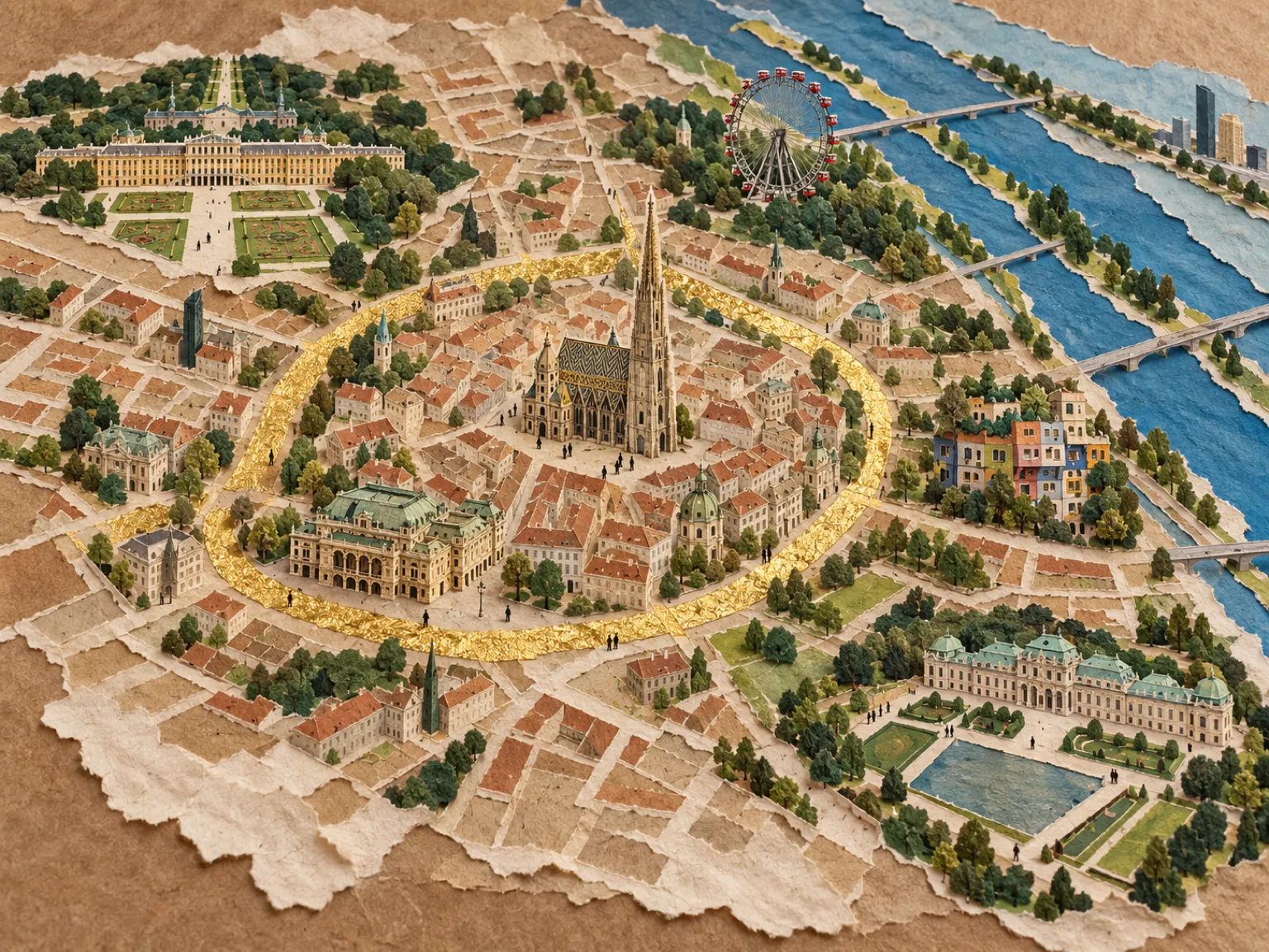 Illustrated collage map of the city