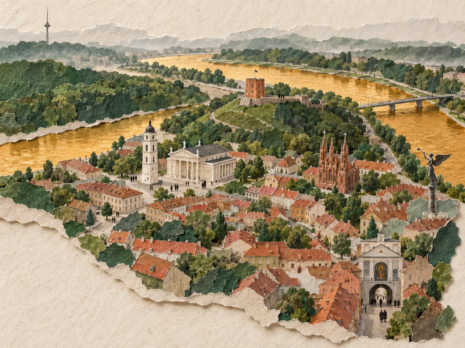 Illustrated collage map of the city