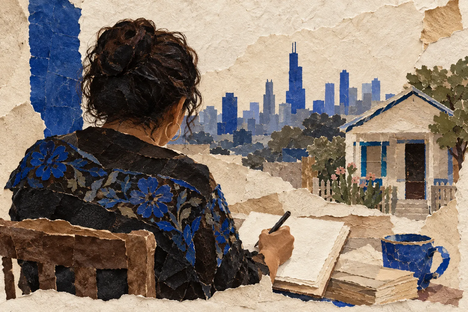 Sandra Cisneros, collage portrait for the KEVNS City Collages series