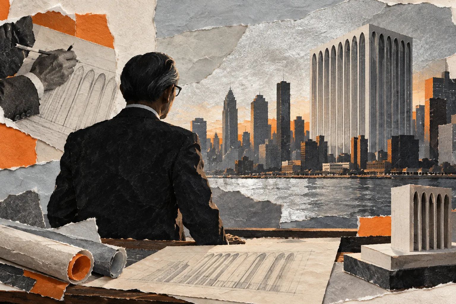 Minoru Yamasaki, collage portrait for the KEVNS City Collages series